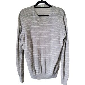 Luigi Borrelli Napoli Mens Grey Striped‎ Linen Cotton Crew Neck Sweater Italy